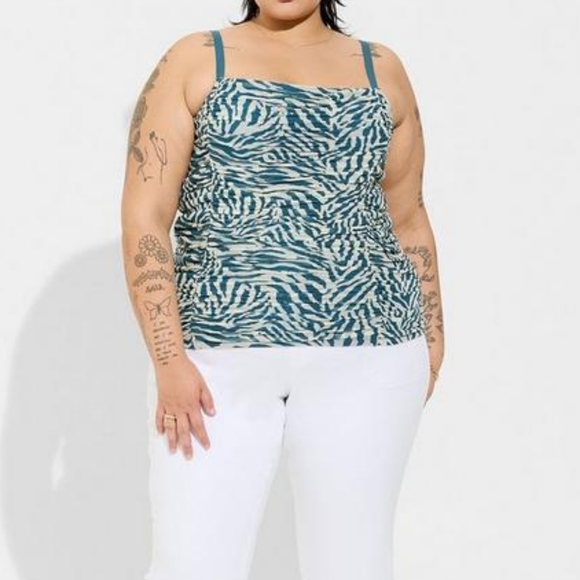 Torrid plus animal print mesh shirred square neck cropped camisole, 2XL,… - Picture 2 of 11